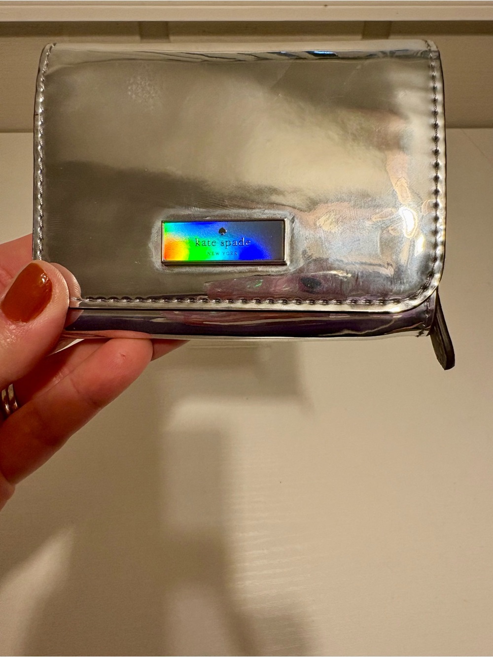 Kate Spade New York shiny Silver Metallic patent L Wallet